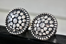 Load image into Gallery viewer, Sterling Silver Round Cobblestone Circle Stud Earrings Signed PJ
