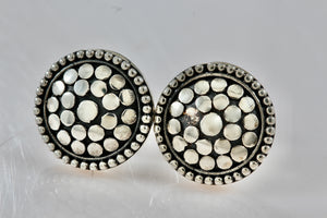 Sterling Silver Round Cobblestone Circle Stud Earrings Signed PJ