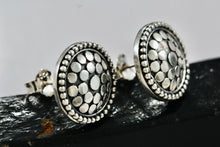 Load image into Gallery viewer, Sterling Silver Round Cobblestone Circle Stud Earrings Signed PJ
