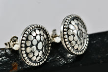 Load image into Gallery viewer, Sterling Silver Round Cobblestone Circle Stud Earrings Signed PJ
