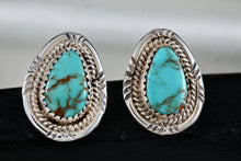 Load image into Gallery viewer, Native American Sterling Silver Polished Turquoise Teardrop Stud Earrings Signed AB
