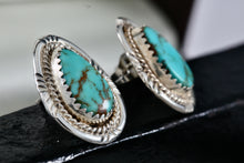 Load image into Gallery viewer, Native American Sterling Silver Polished Turquoise Teardrop Stud Earrings Signed AB
