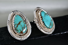 Load image into Gallery viewer, Native American Sterling Silver Polished Turquoise Teardrop Stud Earrings Signed AB
