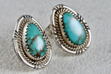 Load image into Gallery viewer, Native American Sterling Silver Polished Turquoise Teardrop Stud Earrings Signed AB
