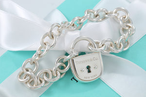 Tiffany & Co. Silver Arc Large Keyhole Padlock Heavy Link Bracelet