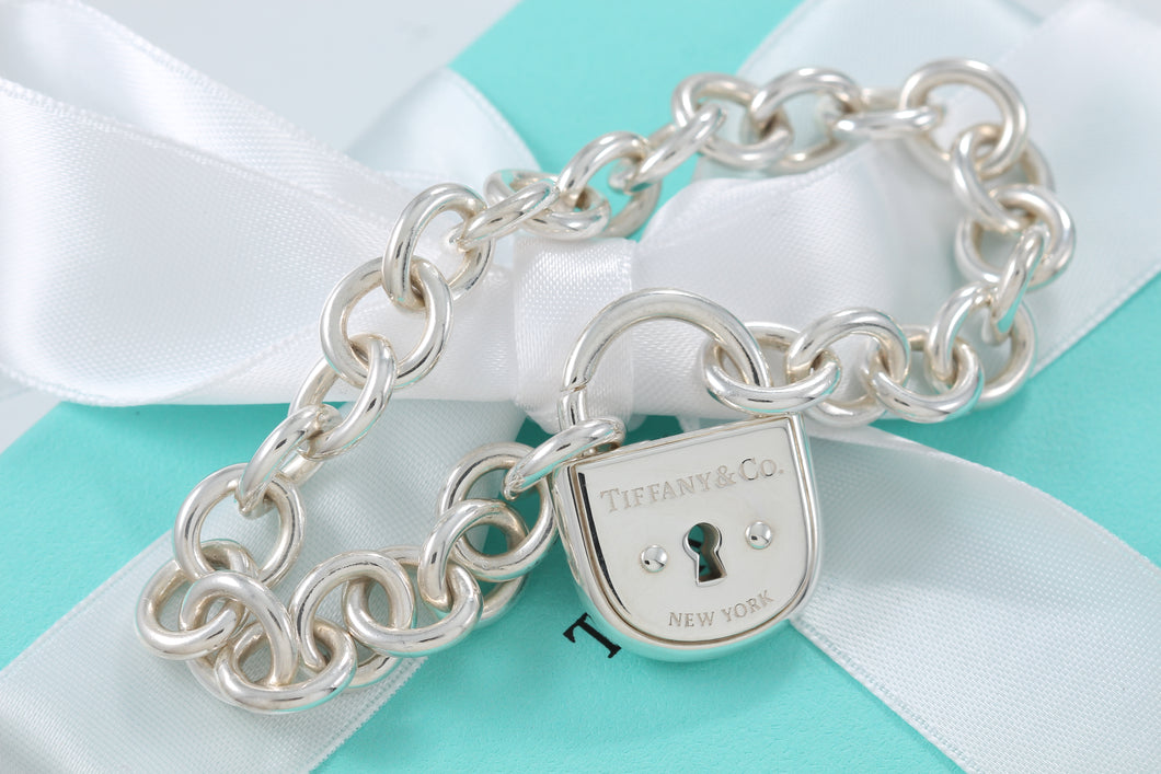 Tiffany & Co. Silver Arc Large Keyhole Padlock Heavy Link Bracelet