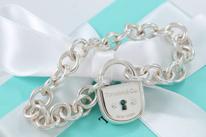 Tiffany & Co. Silver Arc Large Keyhole Padlock Heavy Link Bracelet