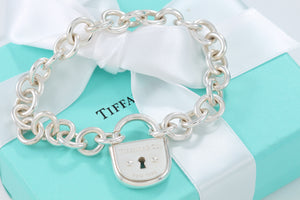 Tiffany & Co. Silver Arc Large Keyhole Padlock Heavy Link Bracelet