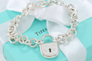 Tiffany & Co. Silver Arc Large Keyhole Padlock Heavy Link Bracelet