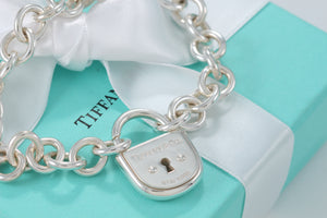 Tiffany & Co. Silver Arc Large Keyhole Padlock Heavy Link Bracelet