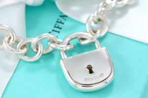 Tiffany & Co. Silver Arc Large Keyhole Padlock Heavy Link Bracelet