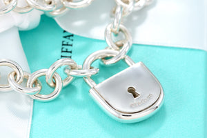 Tiffany & Co. Silver Arc Large Keyhole Padlock Heavy Link Bracelet