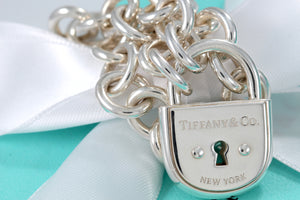 Tiffany & Co. Silver Arc Large Keyhole Padlock Heavy Link Bracelet