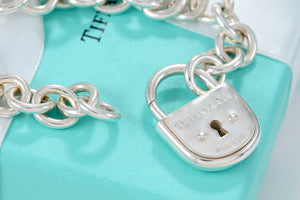 Tiffany & Co. Silver Arc Large Keyhole Padlock Heavy Link Bracelet