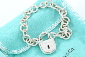 Tiffany & Co. Silver Arc Large Keyhole Padlock Heavy Link Bracelet