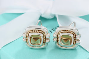 Tiffany & Co. 18K Gold & Silver Citrine Square Rope Clip on Earrings