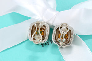 Tiffany & Co. 18K Gold & Silver Citrine Square Rope Clip on Earrings