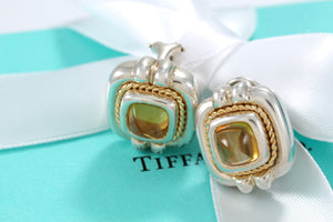 Tiffany & Co. 18K Gold & Silver Citrine Square Rope Clip on Earrings