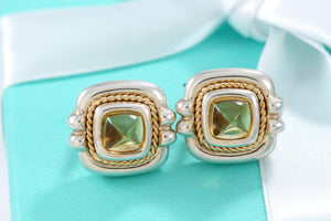 Tiffany & Co. 18K Gold & Silver Citrine Square Rope Clip on Earrings