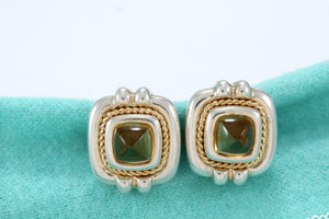 Tiffany & Co. 18K Gold & Silver Citrine Square Rope Clip on Earrings