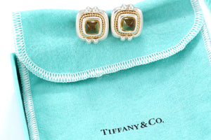 Tiffany & Co. 18K Gold & Silver Citrine Square Rope Clip on Earrings