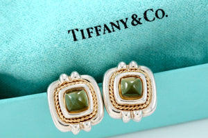 Tiffany & Co. 18K Gold & Silver Citrine Square Rope Clip on Earrings