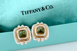 Tiffany & Co. 18K Gold & Silver Citrine Square Rope Clip on Earrings