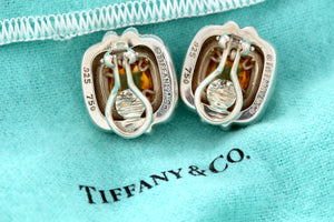 Tiffany & Co. 18K Gold & Silver Citrine Square Rope Clip on Earrings