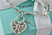 Load image into Gallery viewer, Tiffany &amp; Co. Silver Keyhole Heart Filigree &amp; Mini Key Pendant Oval Link 7.5&quot; Bracelet
