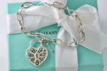 Load image into Gallery viewer, Tiffany &amp; Co. Silver Keyhole Heart Filigree &amp; Mini Key Pendant Oval Link 7.5&quot; Bracelet
