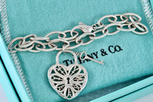 Load image into Gallery viewer, Tiffany &amp; Co. Silver Keyhole Heart Filigree &amp; Mini Key Pendant Oval Link 7.5&quot; Bracelet
