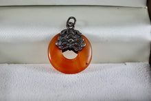 Load image into Gallery viewer, Orange Amber Gemstone Donut Circle Wreath Pendant
