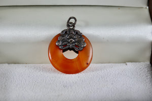 Orange Amber Gemstone Donut Circle Wreath Pendant