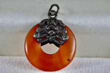 Load image into Gallery viewer, Orange Amber Gemstone Donut Circle Wreath Pendant
