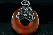 Load image into Gallery viewer, Orange Amber Gemstone Donut Circle Wreath Pendant
