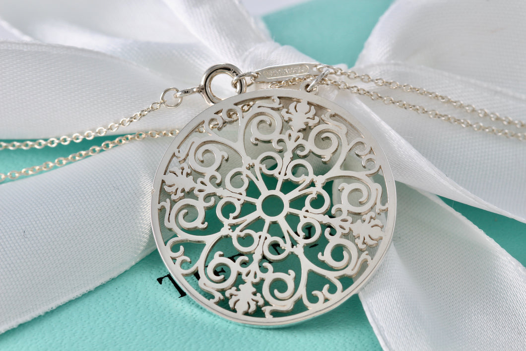 Tiffany & Co. Silver Large Circle Enchant Round Medallion Necklace