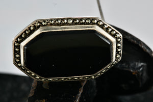 Sterling Silver Large Octagon Black Onyx Brooch Pin