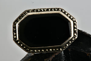 Sterling Silver Large Octagon Black Onyx Brooch Pin