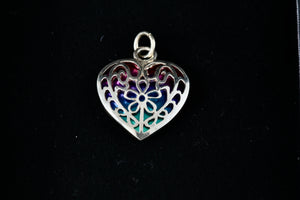 Sterling Silver Heart Filigree Blue Abalone Heart Charm Pendant