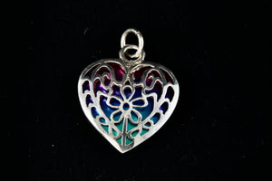 Sterling Silver Heart Filigree Blue Abalone Heart Charm Pendant