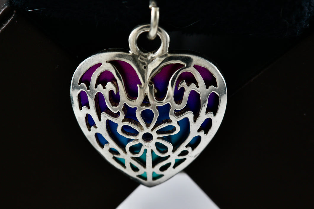 Sterling Silver Heart Filigree Blue Abalone Heart Charm Pendant