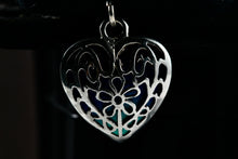 Load image into Gallery viewer, Sterling Silver Heart Filigree Blue Abalone Heart Charm Pendant
