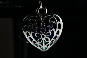 Sterling Silver Heart Filigree Blue Abalone Heart Charm Pendant