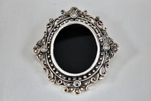 Load image into Gallery viewer, Sterling Silver Large Oval Onyx Rhinestone Brooch Pin Pendant
