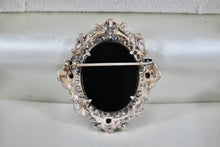 Load image into Gallery viewer, Sterling Silver Large Oval Onyx Rhinestone Brooch Pin Pendant
