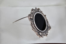 Load image into Gallery viewer, Sterling Silver Large Oval Onyx Rhinestone Brooch Pin Pendant
