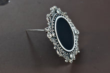 Load image into Gallery viewer, Sterling Silver Large Oval Onyx Rhinestone Brooch Pin Pendant
