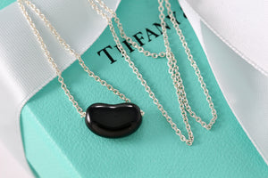 Tiffany & Co. Elsa Peretti Silver Black Jade Small Bean 16" Necklace