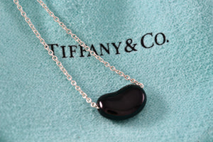 Tiffany & Co. Elsa Peretti Silver Black Jade Small Bean 16" Necklace