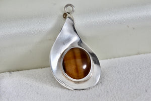 Sterling Silver Wavy Teardrop Tiger Eye Pendant